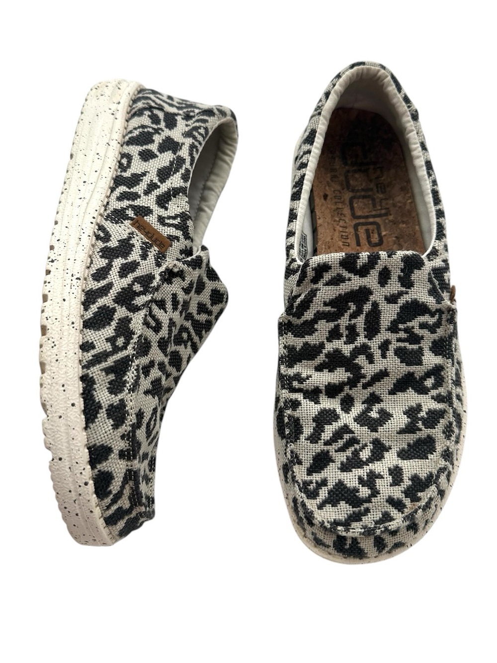 Hey Dude Misty Woven Cheetah Gray Slip-on Shoes Women's Size 8